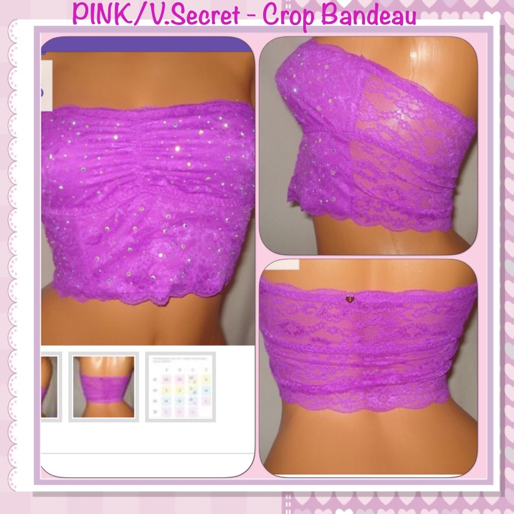 VINTAGE_ Bandeau Bra with Gemstones,  PINK/VS